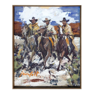 1990s American Western Watercolor By James Lee Colt "Cowboys"