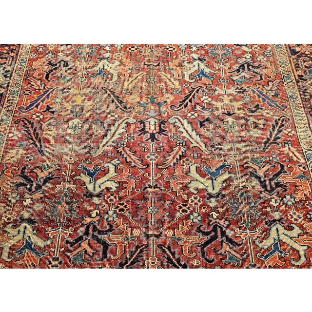 Antique Persian Heriz Serapi Rug, Hand-Knotted Wool, All-Over Geometric Pattern, Brick & Navy, 8x9 For Sale - Image 9 of 15