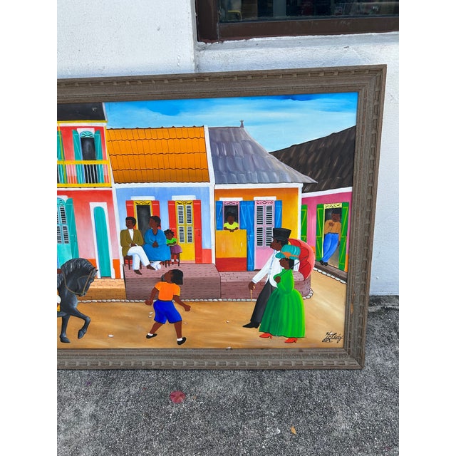 1970s Vintage Haitian Painting of a Street Scene by Jacques Richard Cherry For Sale - Image 5 of 6