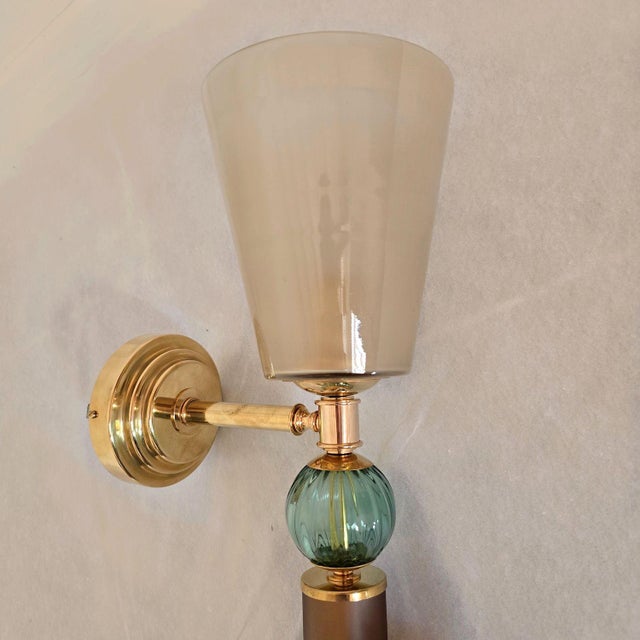 1990s Tobacco, Aqua Blue Murano Glass Sconces For Sale In Dallas - Image 6 of 11