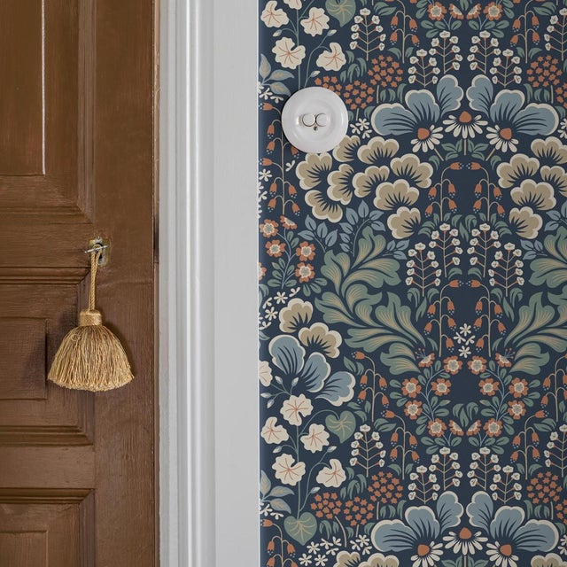 Mid-Century Modern SAMPLE - Boråstapeter Blomstervall Wallpaper In Midnight Multi For Sale - Image 3 of 3