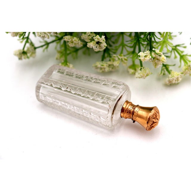 Glass Perfume Bottle with Gold Lid For Sale - Image 3 of 6