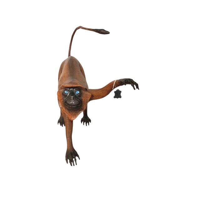 Glass Late 20th Century Large Leather-Wrapped Monkey Figure With Glass Eyes, Safari Sculpture, 24"h For Sale - Image 7 of 8
