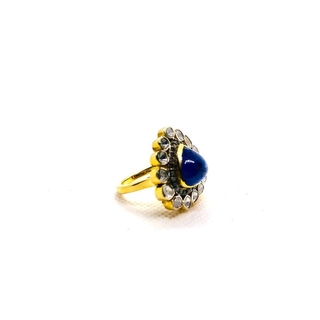 Bochic “Orient” Vintage Rose Cut Diamond & Tanzanite Ring Set 18K Gold & Silver For Sale - Image 9 of 15