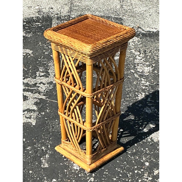 Late 20th Century Vintage Coastal Woven Rattan Pedestal For Sale - Image 5 of 6
