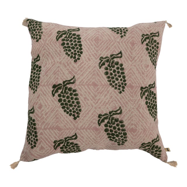 Green Grapes Block Printed Cushion Cover For Sale
