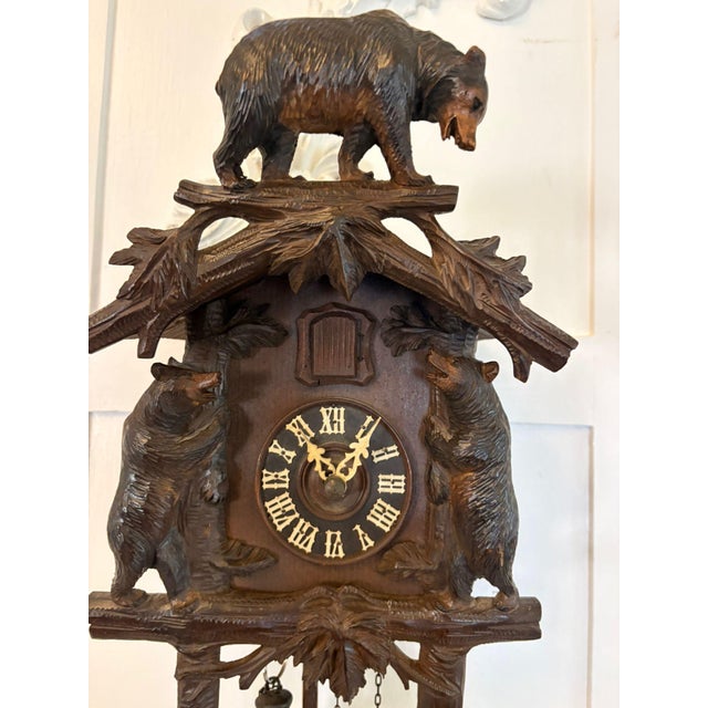 Brown Antique Black Forest Carved Bear Cuckoo Clock, 1880 For Sale - Image 8 of 18