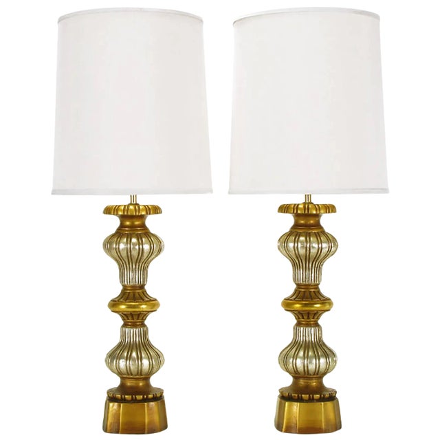 Gilt and Silver Leaf Regency Table Lamps - a Pair For Sale