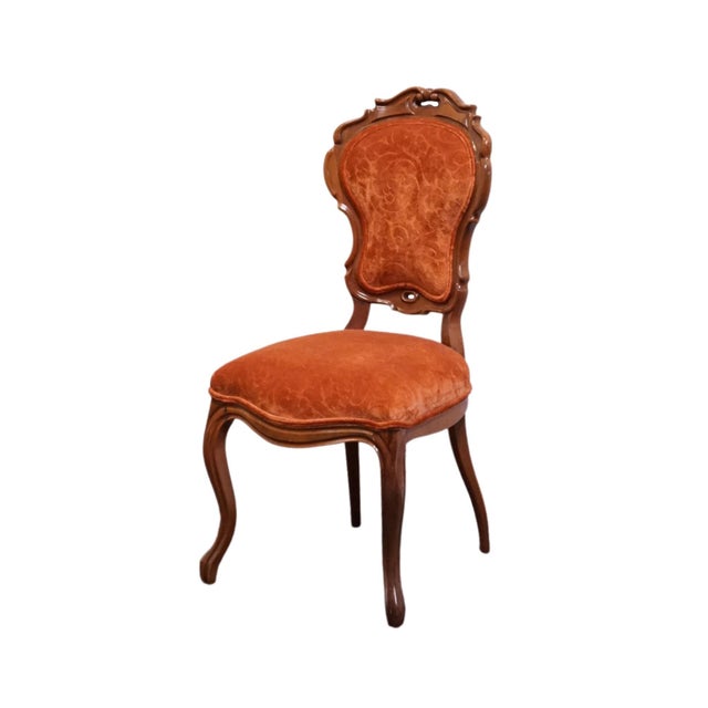 VINTAGE ANTIQUE Solid Beech Louis XV Victorian Rococo Revival Accent Side Chair w. Embossed Velvet Upholstery 38.5" High...