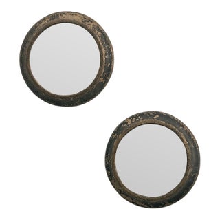 Pair of Small Vintage Metal Porthole Wall Mirrors For Sale