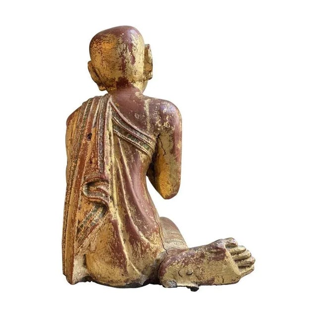 Traditional 19th Century Burmese Gilded Kneeling Monk For Sale - Image 3 of 7