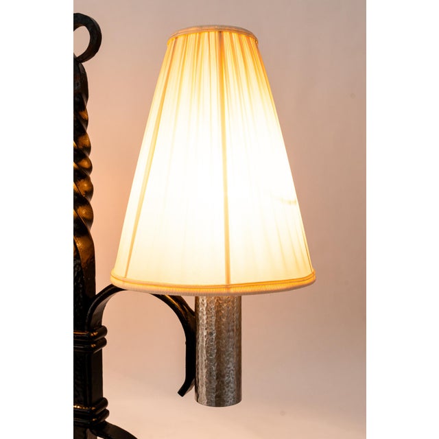 Art Deco Cast Iron Table Lamp with Fabric Shades, 1920s For Sale - Image 11 of 18