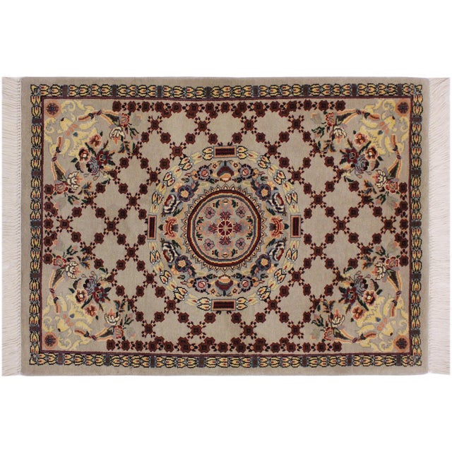 Gray Shabby Chic Pak-Persian Taupe/Yellow Wool Rug - 2'1'' X 3'2'' For Sale - Image 8 of 9