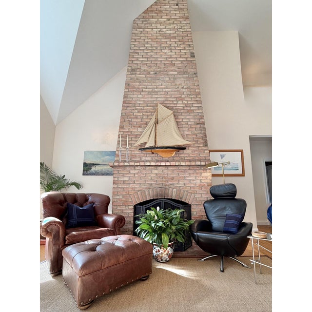 Restoration Hardware Cigar Leather Restoration Hardware Chair & Coordinating Ottoman, a Pair For Sale - Image 4 of 18