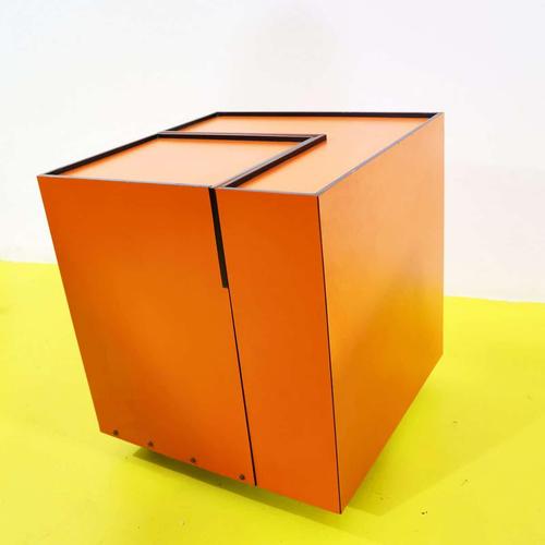 Orange Laminated Sewing Machine Cube on Wheels For Sale - Image 3 of 11