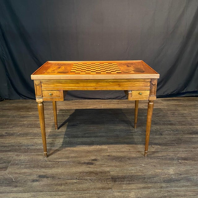 Antique French Inlaid Game Table With Reversible Chessboard Backgammon Top For Sale - Image 10 of 16