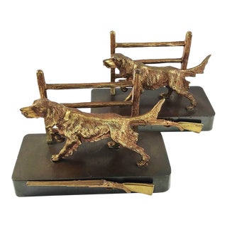 Vintage Brass & Metal Dog Bookends Retriever Sporting Theme Hunting Retrievers Desk Accessory For Sale