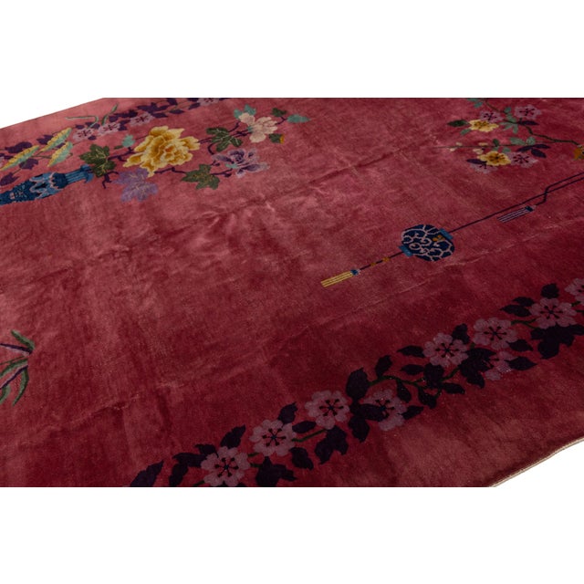 Red Room Size Red Art Deco Chinese Designed Wool Rug From the 1920s For Sale - Image 8 of 11