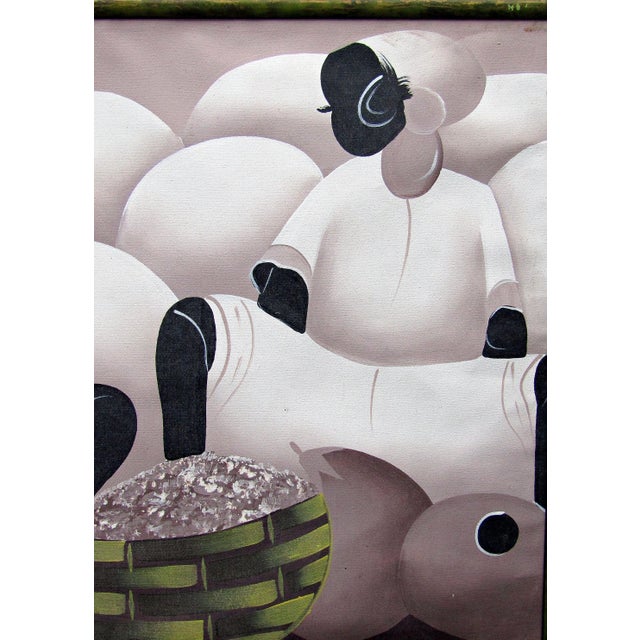 1980s Signed Nini Haitian Style Original Oil Painting, Professionally Framed For Sale In Austin - Image 6 of 10