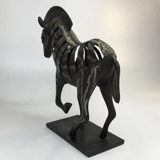 Vintage Brutalist Modern Sculpture Metal Running Zebra Horse