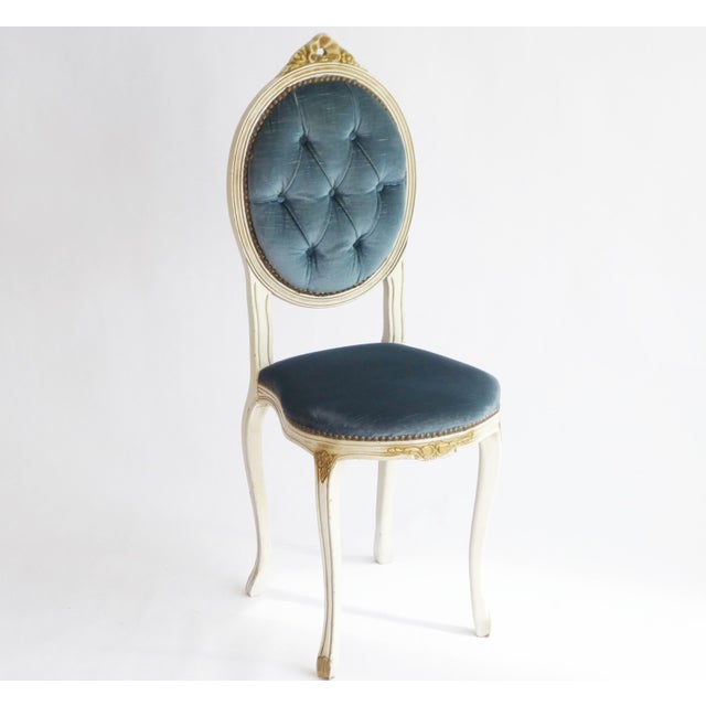 Vintage French Louis XV Style Wooden Chair with Blue Velvet, 1960s For Sale - Image 9 of 9