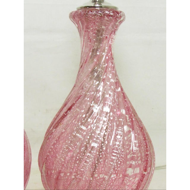 Glass Pair of Vintage Rose Murano Glass Lamps For Sale - Image 7 of 18