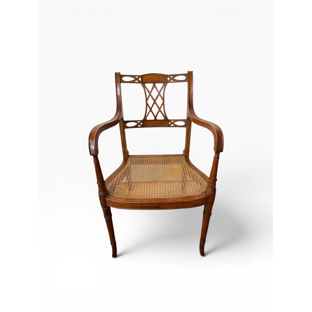 Wood 1930s Mid Century English Style Regency Arm Chairs (A Pair) For Sale - Image 7 of 13