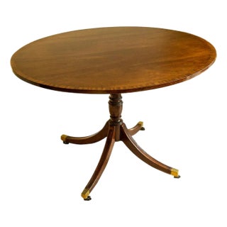Late 19th Century English Regency Style Mahogany Oval Pedestal Dining Table With Banded Top For Sale