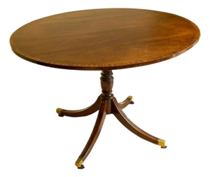 Late 19th Century English Regency Style Mahogany Oval Pedestal Hall or Dining Table With Banded Top