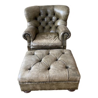 Vintage Ralph Lauren Leather Library Chair with Ottoman - 2 Pieces For Sale