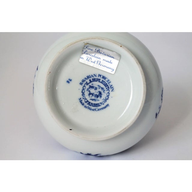 Vintage German Blue and White Porcelain Kerosene Oil Lamp For Sale - Image 9 of 11