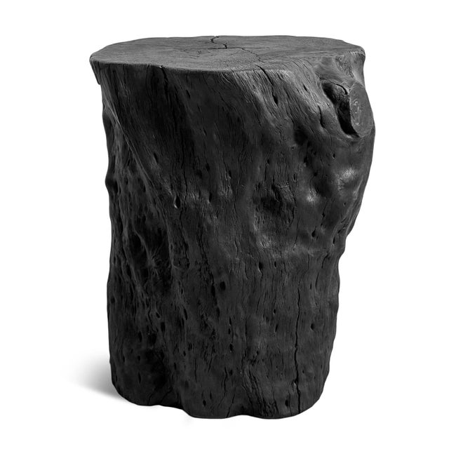 Early 21st Century Vintage Organic Modern Black Lychee Stump Stool / Side Table For Sale - Image 5 of 9