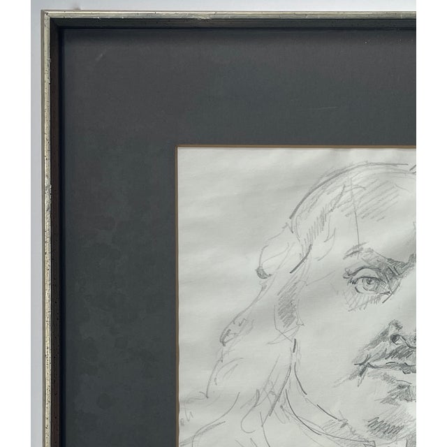 Illustration 1970s Original Portrait Pencil Sketch by Michael William Linstrom - Framed For Sale - Image 3 of 9