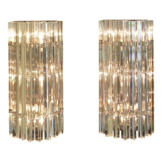 Vintage Murano Glass Sconce with Slatted Glass, 1989, Set of 2 For Sale
