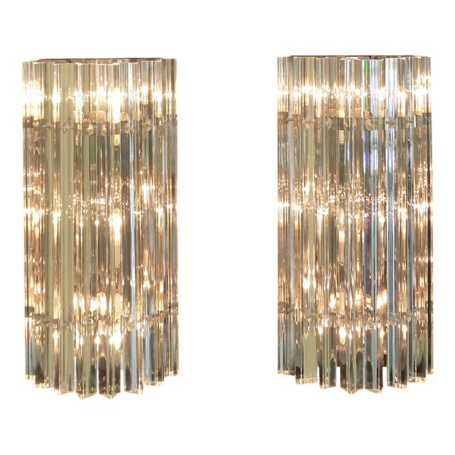 Vintage Murano Glass Sconce with Slatted Glass, 1989, Set of 2 For Sale