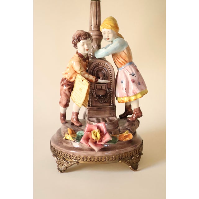 Ceramic Vintage Italian Capodimonte Porcelain Lamp With Pierced Shade For Sale - Image 7 of 11
