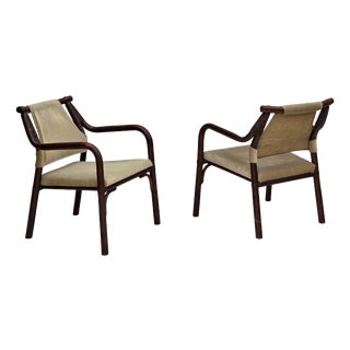 Scandinavian Armchairs with Furniture Velour and Bamboo, 1980s, Set of 2 For Sale