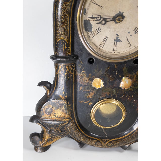 Black 19th Century American Victorian Gothic Revival Iron Faced Mantle Clock For Sale - Image 8 of 17