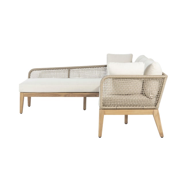Cypress Teak Wood 2-Piece Left Arm Chaise Outdoor Sectional - Beige For Sale - Image 11 of 13