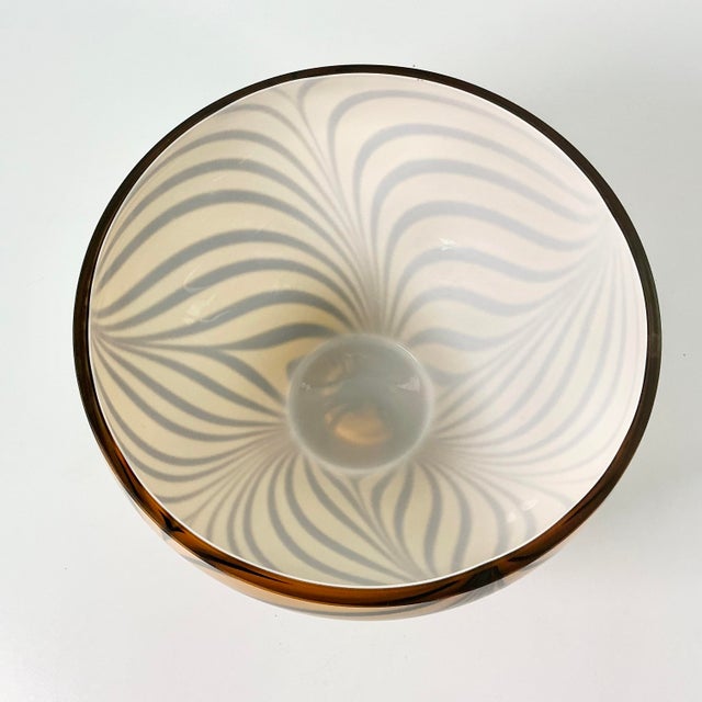 Mid-Century Hollywood Regency Boho Chic Polish Hand Blown Glass Tiger Striped Encased Bowl, Murano Style For Sale - Image 12 of 12