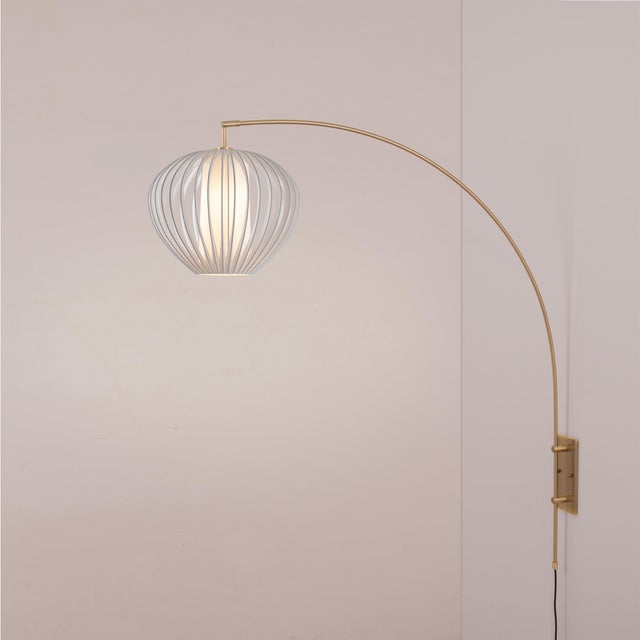 2020s Bloom Wall Arc Lamp - Weathered Brass, Sphere White Satin Shade, Dimmable For Sale - Image 5 of 6