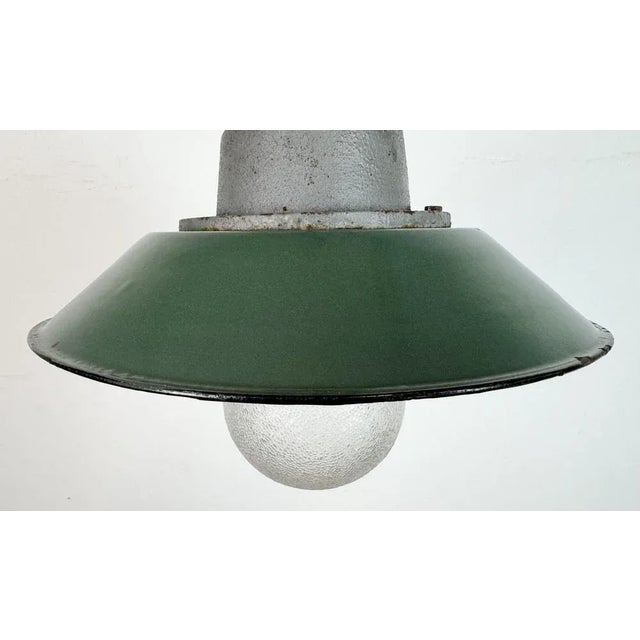 Industrial Green Enamel and Cast Iron Pendant Light, 1960s For Sale - Image 4 of 16