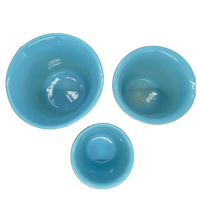 Mid 20th Century HandPainted French Blue Ceramic Planter Flower Pots - Set of 3 For Sale - Image 4 of 13