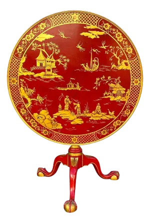 English Georgian Style Red Lacquer and Gilt Chinoiserie Tilt-Top Tripod Table