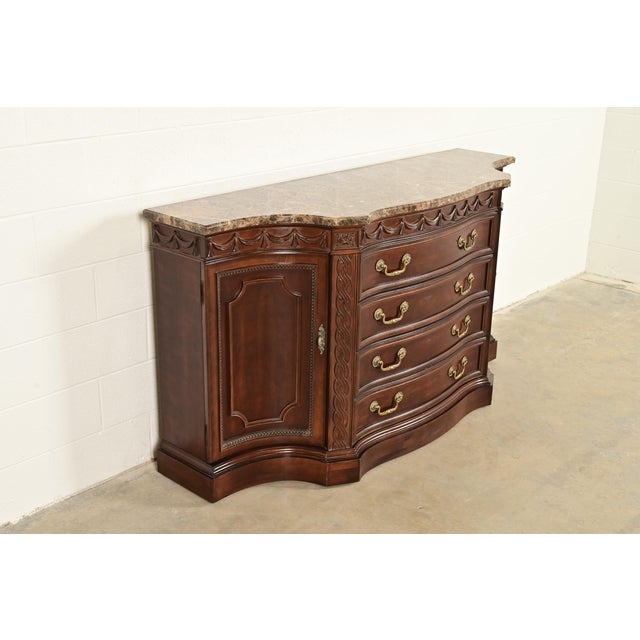 Bernhardt Bernhardt French Regency Louis XVI Carved Mahogany Marble Top Sideboard Credenza For Sale - Image 4 of 15