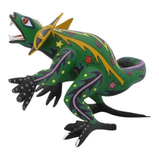 Oaxacan Alebrije Lizard Wood Carving Mexico Folk Art Figure Sculpture For Sale