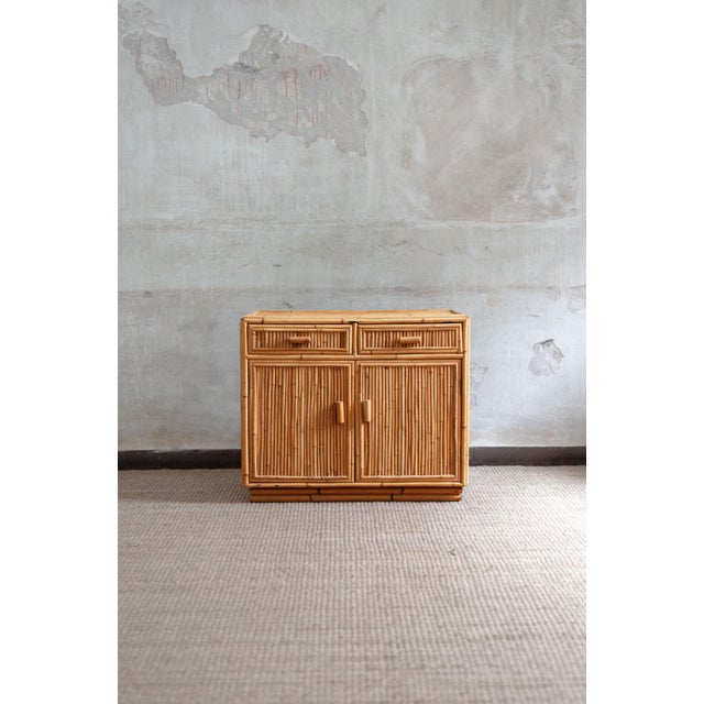 Set comprising a small fluted bamboo sideboard and mirror – 1970s product details storage cabinet crafted in natural...