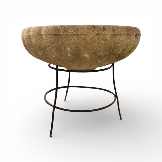 These vintage French antique jardinière or planters feature a classic round container paired with a sturdy iron stand. The...