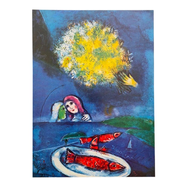 Marc Chagall Vintage 1958 First Edition Lithograph Print " Fishes at Saint - Jean " 1949 For Sale