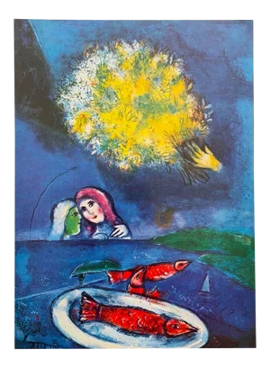 Marc Chagall Vintage 1958 First Edition Lithograph Print " Fishes at Saint - Jean " 1949